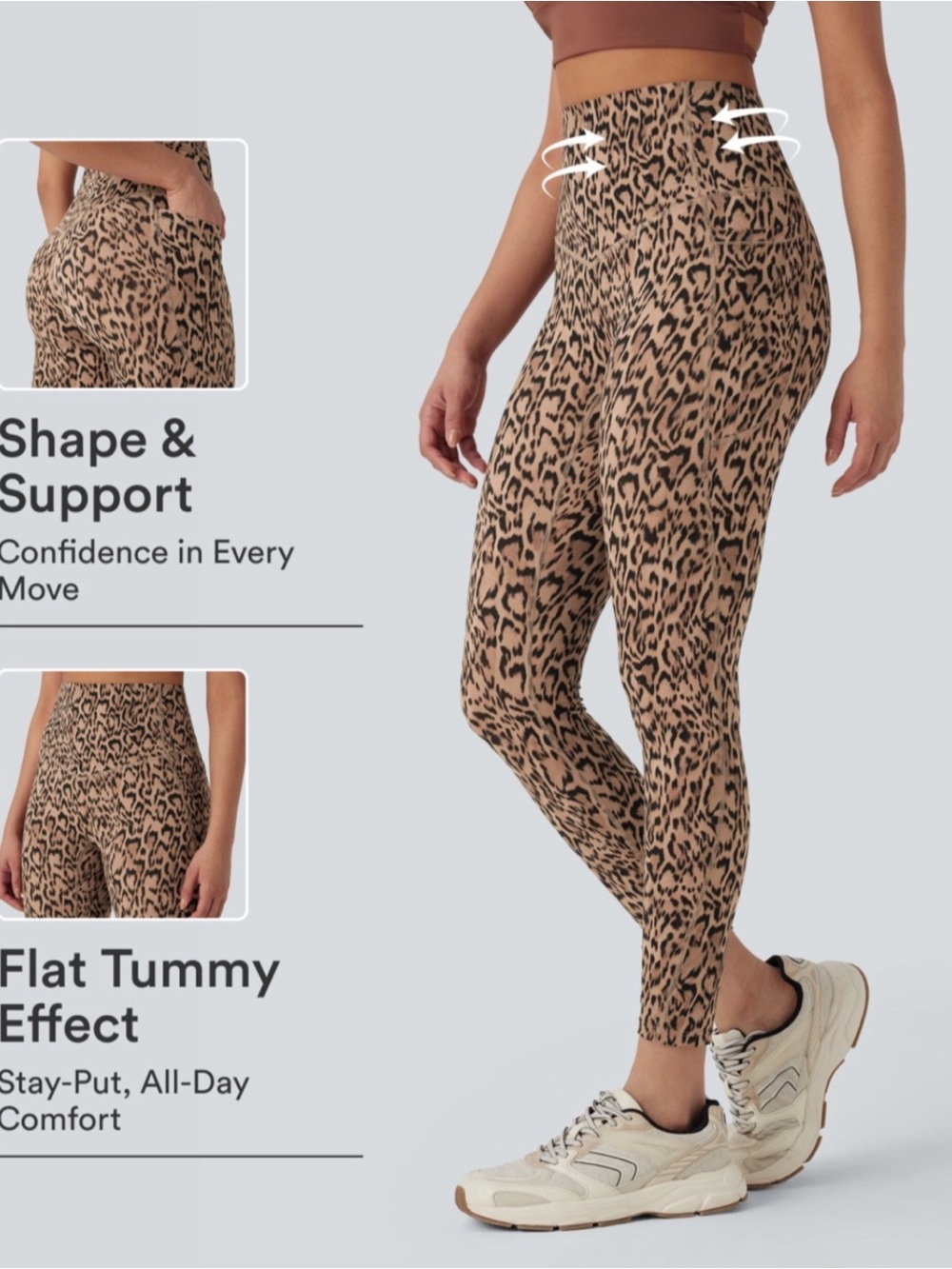 HALARA Leopard Print High-Waist Leggings in Tan and Black